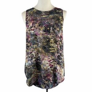 Haute Hippie Silk Top Size L Draped Back Cut Out Abstract Print Rocker Chic Boho